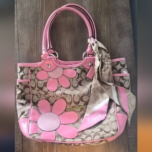 Coach Pink and Tan Floral Tote